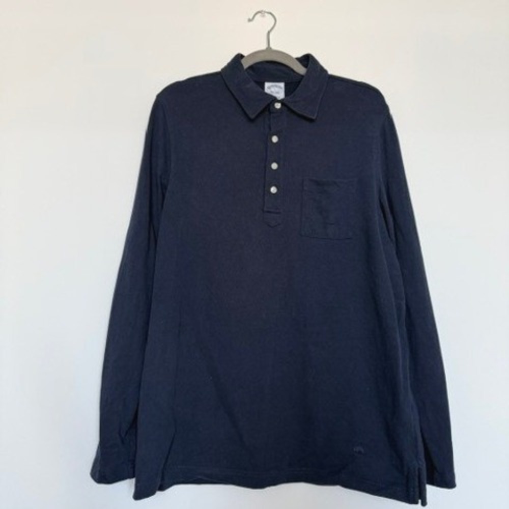 Brooks Brothers Men's Navy Long Sleeve Polo Shirt Size Large | 100% Cotton